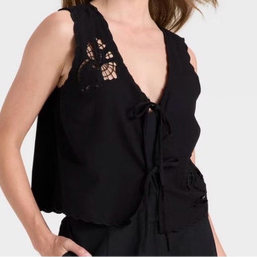 Universal Thread Black Tie Front Tank with Cutouts